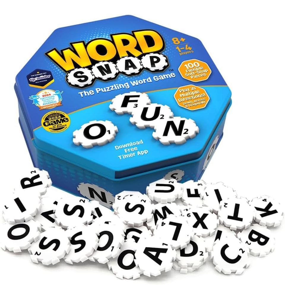 WordSnap compact tin packaging for travel-friendly storage and on-the-go word play.