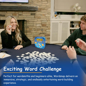 Wordsnap family game night setup for 1-4 players and kids.