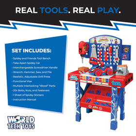 Spidey hammer-saw-screwdriver tools for safe pretend construction