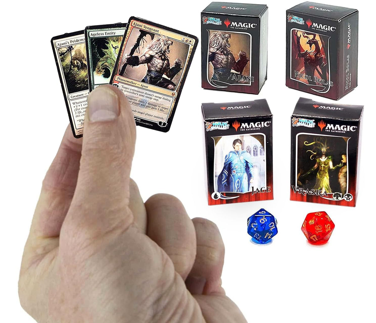 World's Smallest Ajani vs Nicol Bolas decks front view for collectible play.