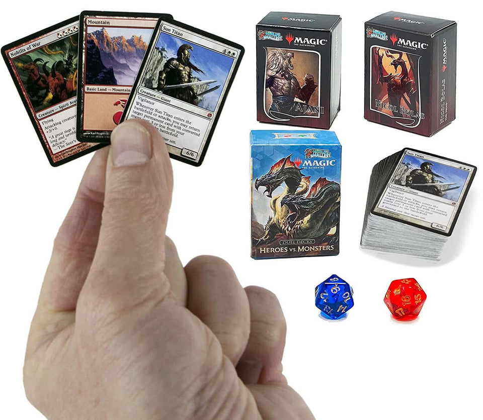 World's Smallest Magic Ajani vs Nicol Bolas decks for travel-friendly duels.