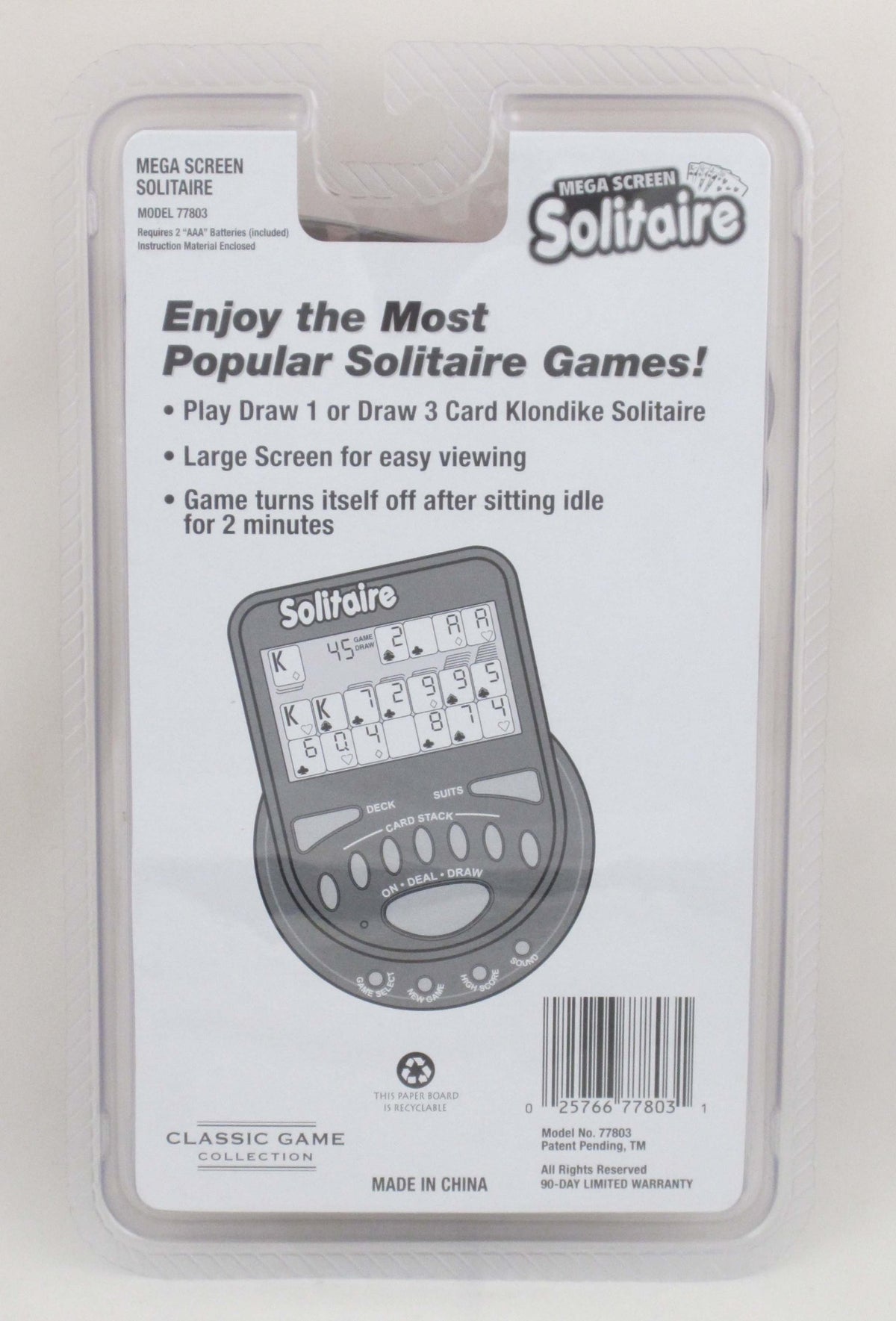 Worldwise Imports MegaScreen Solitaire Handheld Game back view highlighting a slim portable design for travel fun