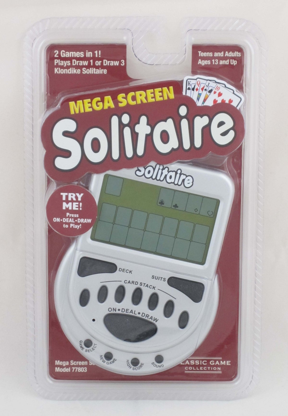 Worldwise Imports MegaScreen Solitaire Handheld Game front view with large screen for easy play on the go
