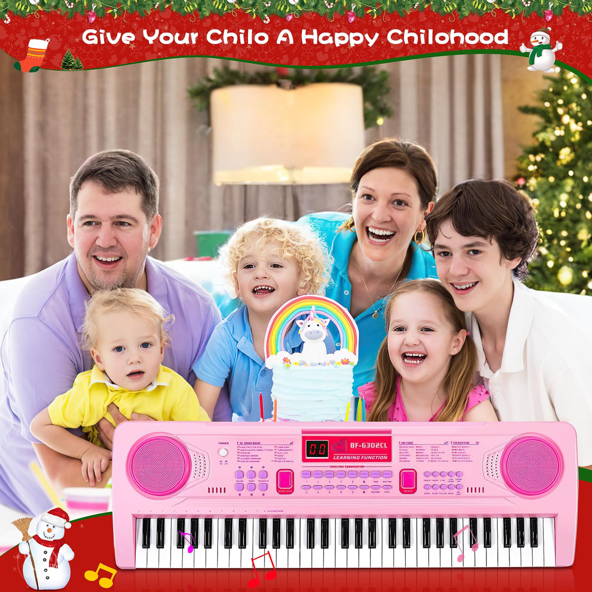 WOSTOO pink children's keyboard with detachable microphone supports singing