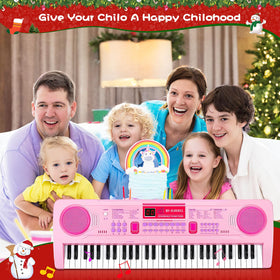 WOSTOO pink children's keyboard with detachable microphone supports singing