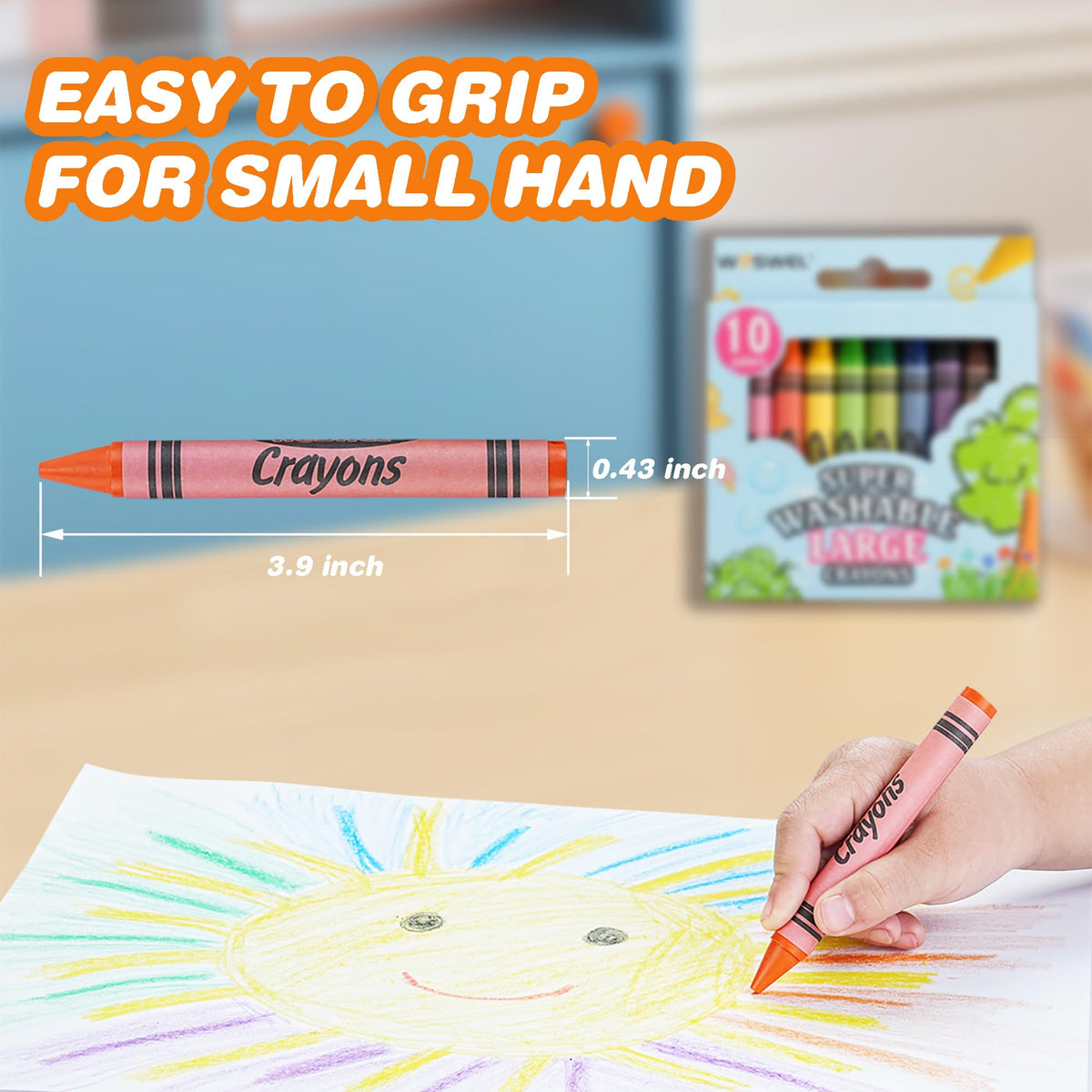 WOSWEL jumbo crayons designed for large hands improving grip during coloring sessions.