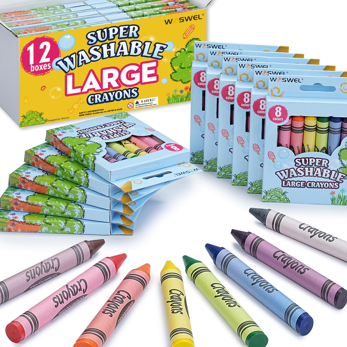 WOSWEL jumbo crayons set with bright colors ideal for toddlers' coloring sessions