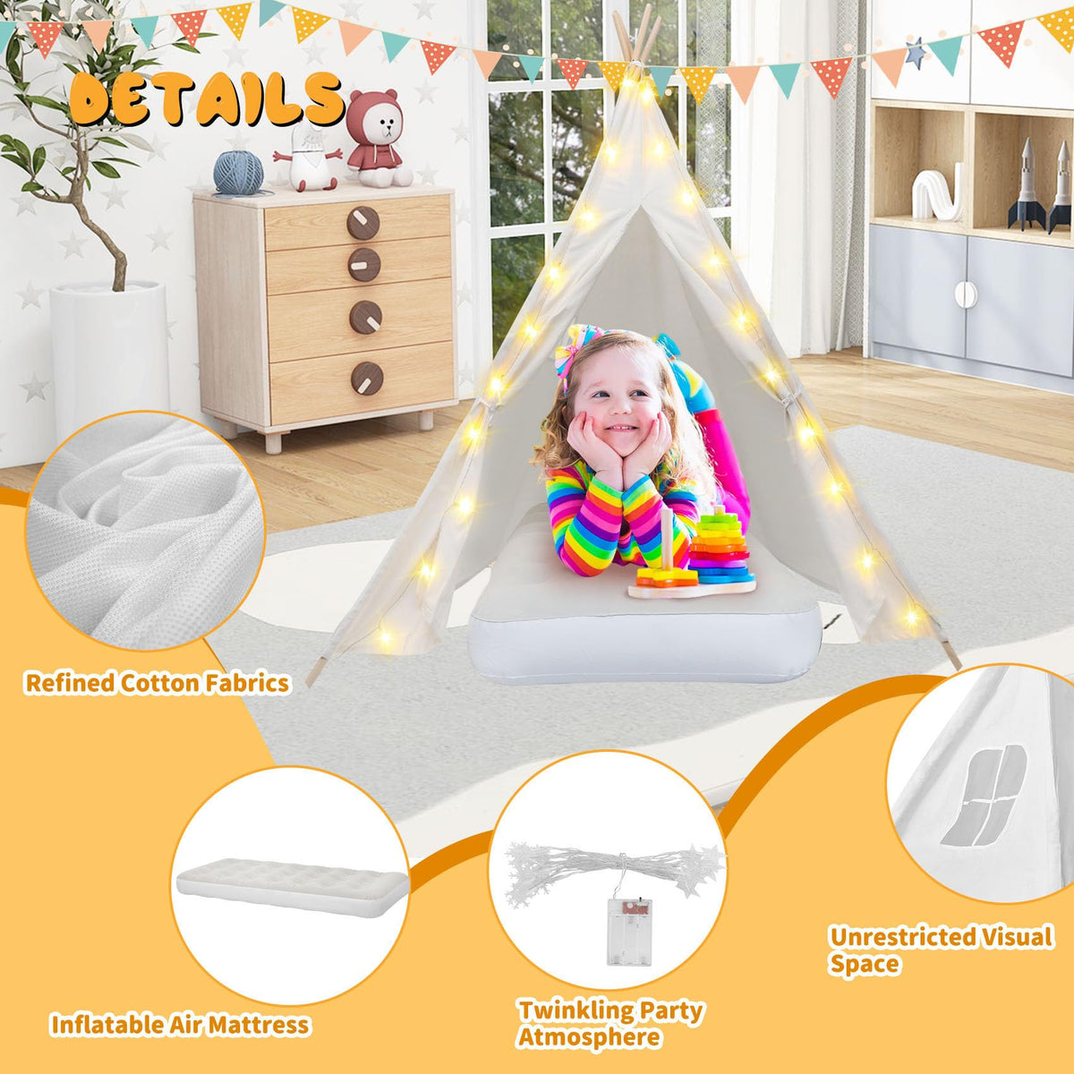 WOUDY teepee tents with durable cotton offer long-lasting wear during busy sleepovers.