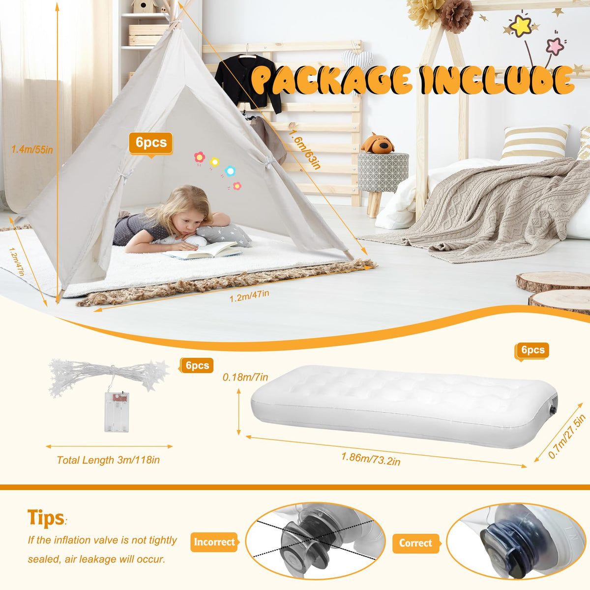 WOUDY teepee tent for kids creates a private play space with soft lighting.