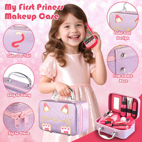 Woumserta red-pattern cosmetic bag for portable pretend play.
