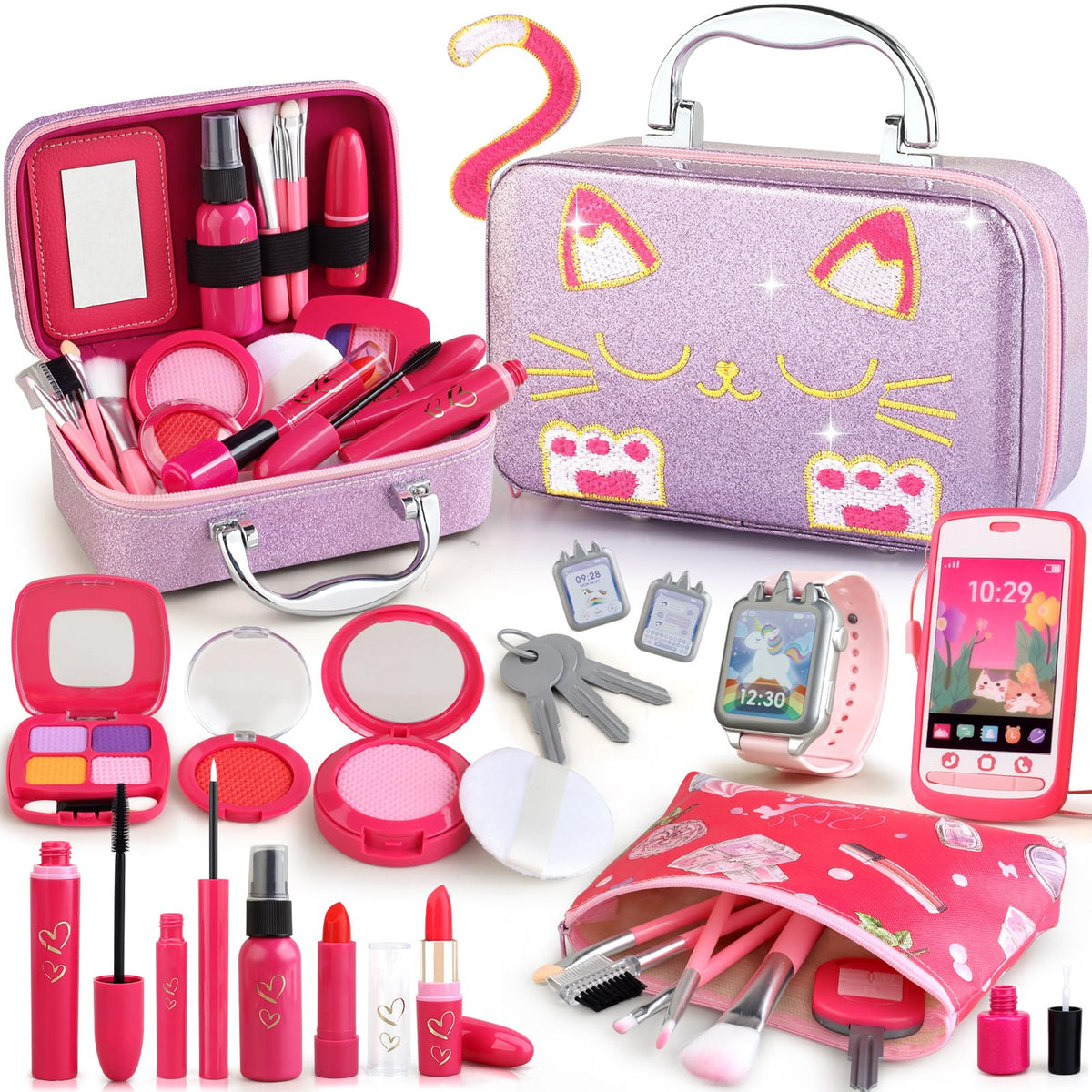 Woumserta girl makeup cat-case in purple for imaginative play.
