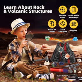 Woumserta Volcano Dig Kit ten gems displayed for curious learners