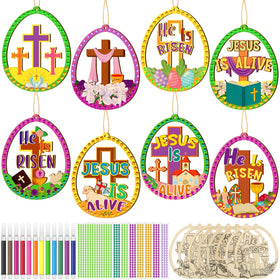 Wovnet Easter egg craft kit: 48 wooden eggs for cross-themed decorations