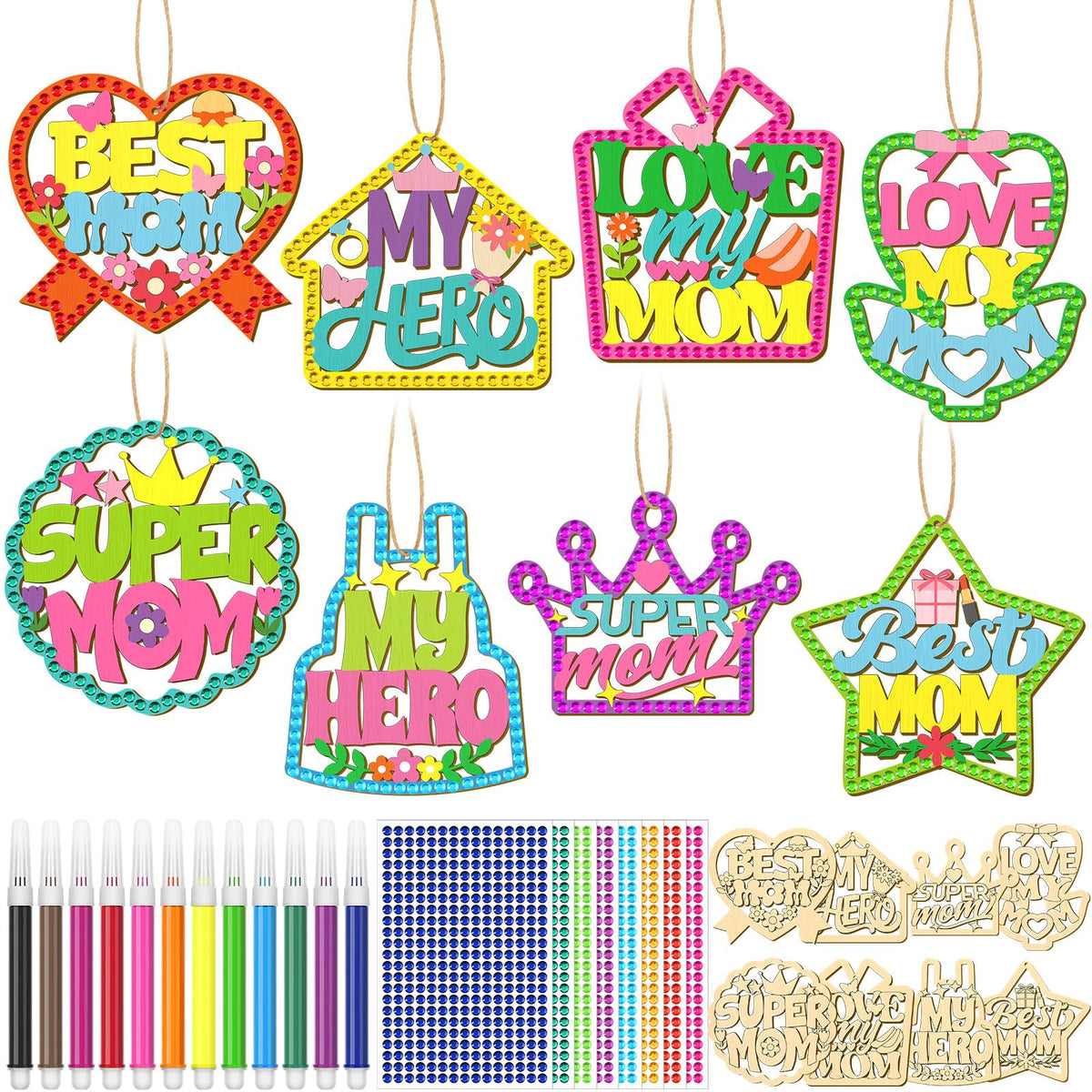 Wovnet Mother’s Day wood cutouts ready for decorating with pens for personalized gifts