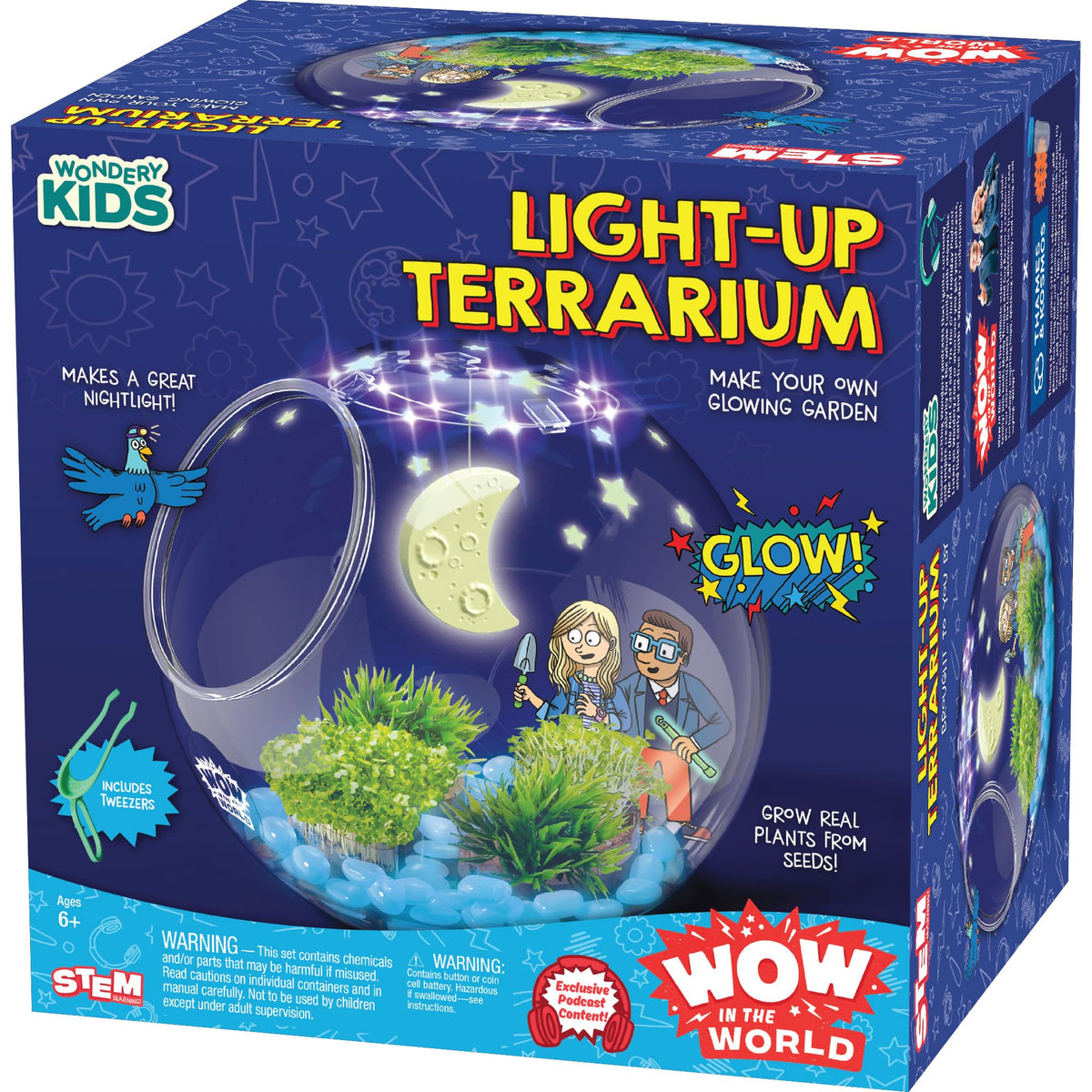 Wow in the World Light-Up Terrarium glows with stars for cozy nighttime decor.