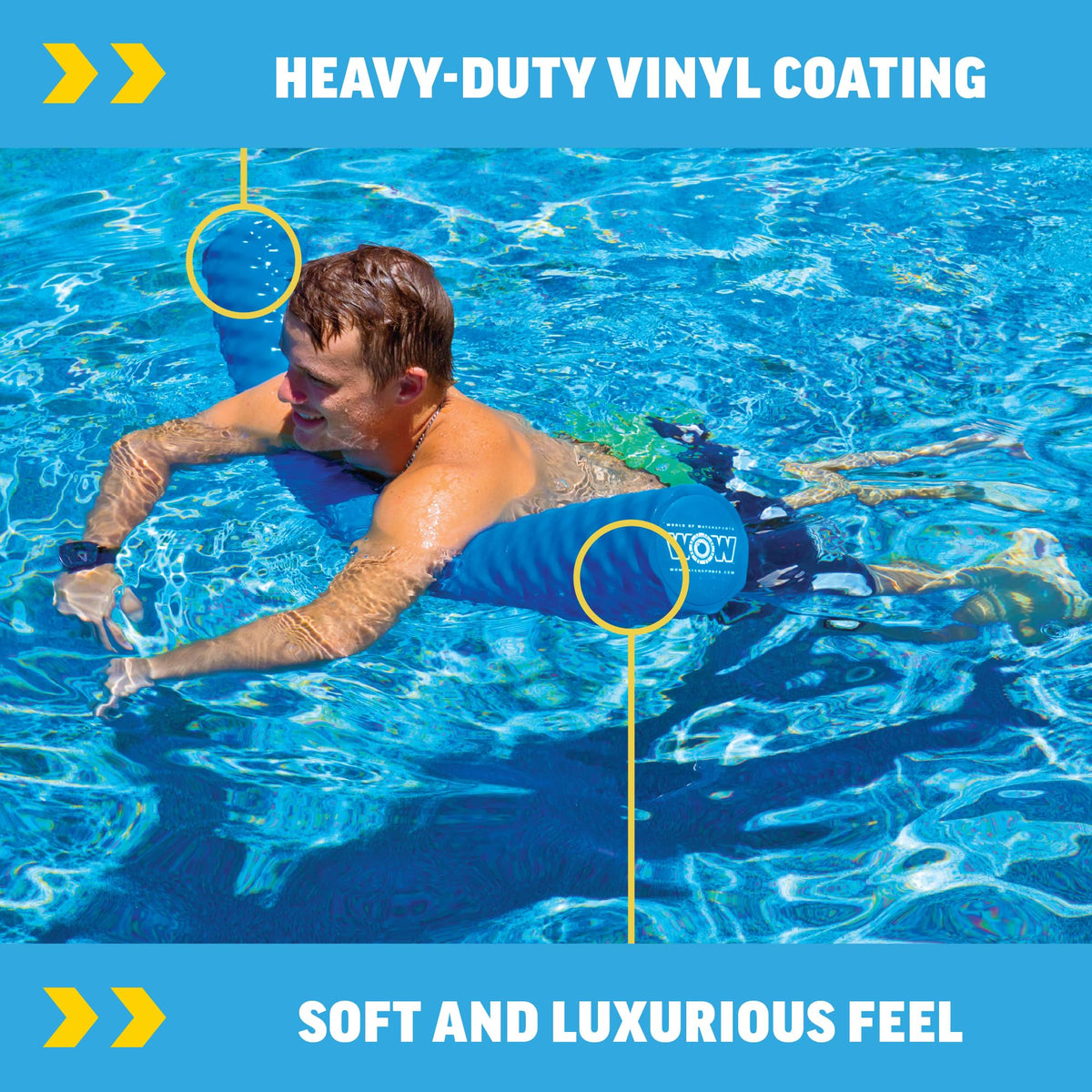 WOW Sports blue noodle delivers strong buoyancy for adults and kids