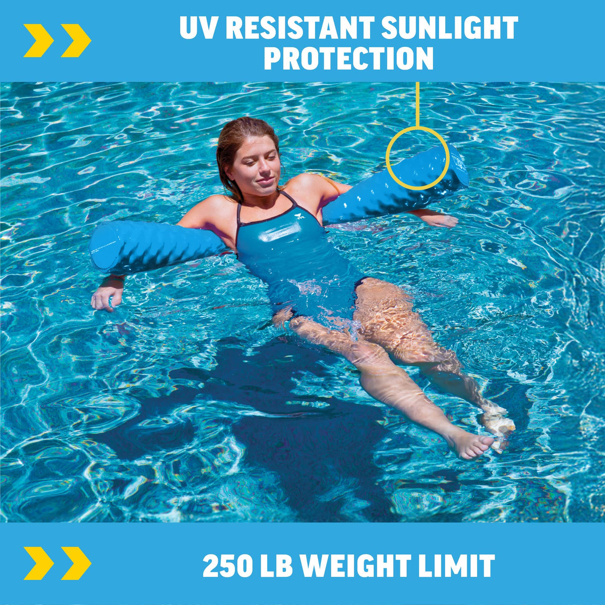 WOW Sports vinyl-coated foam noodle resists pool chemicals and abrasion