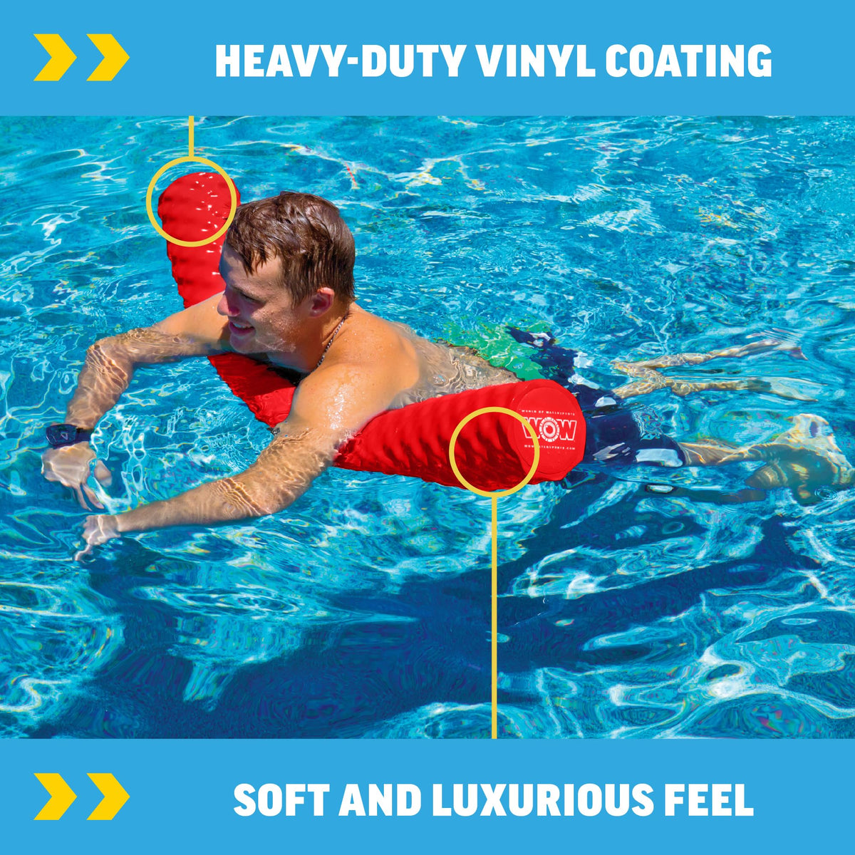 WOW Sports vinyl-coated foam resists pool chemicals and sun exposure