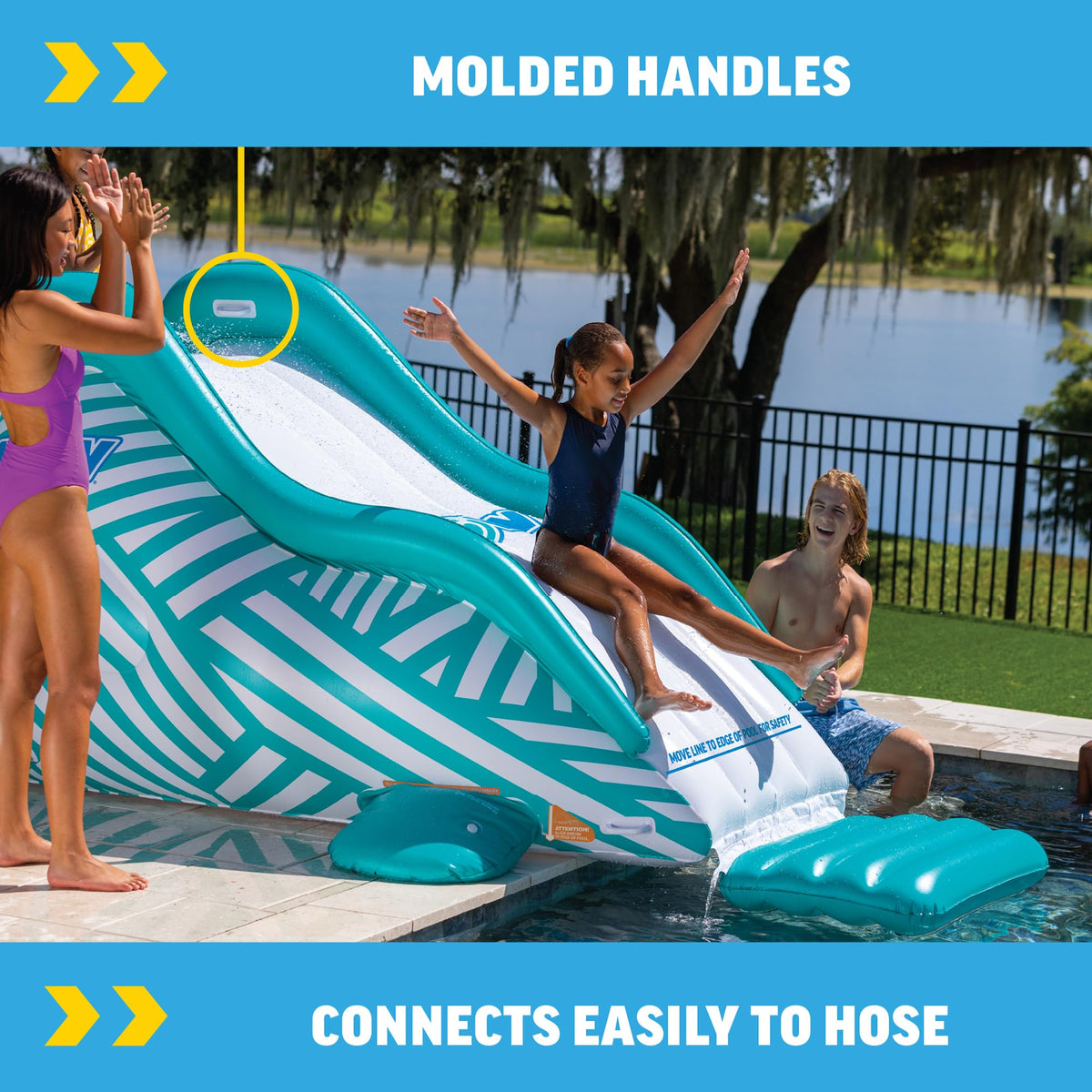 WOW Sports Wiggler inflatable slide water splash action for backyard fun.