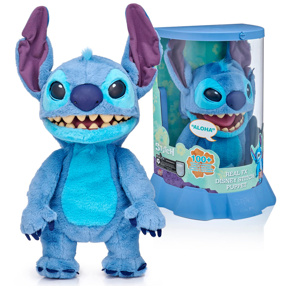 Disney Stitch Puppetronic front view by WOW! STUFF, a bold 18-inch interactive figure for imaginative play
