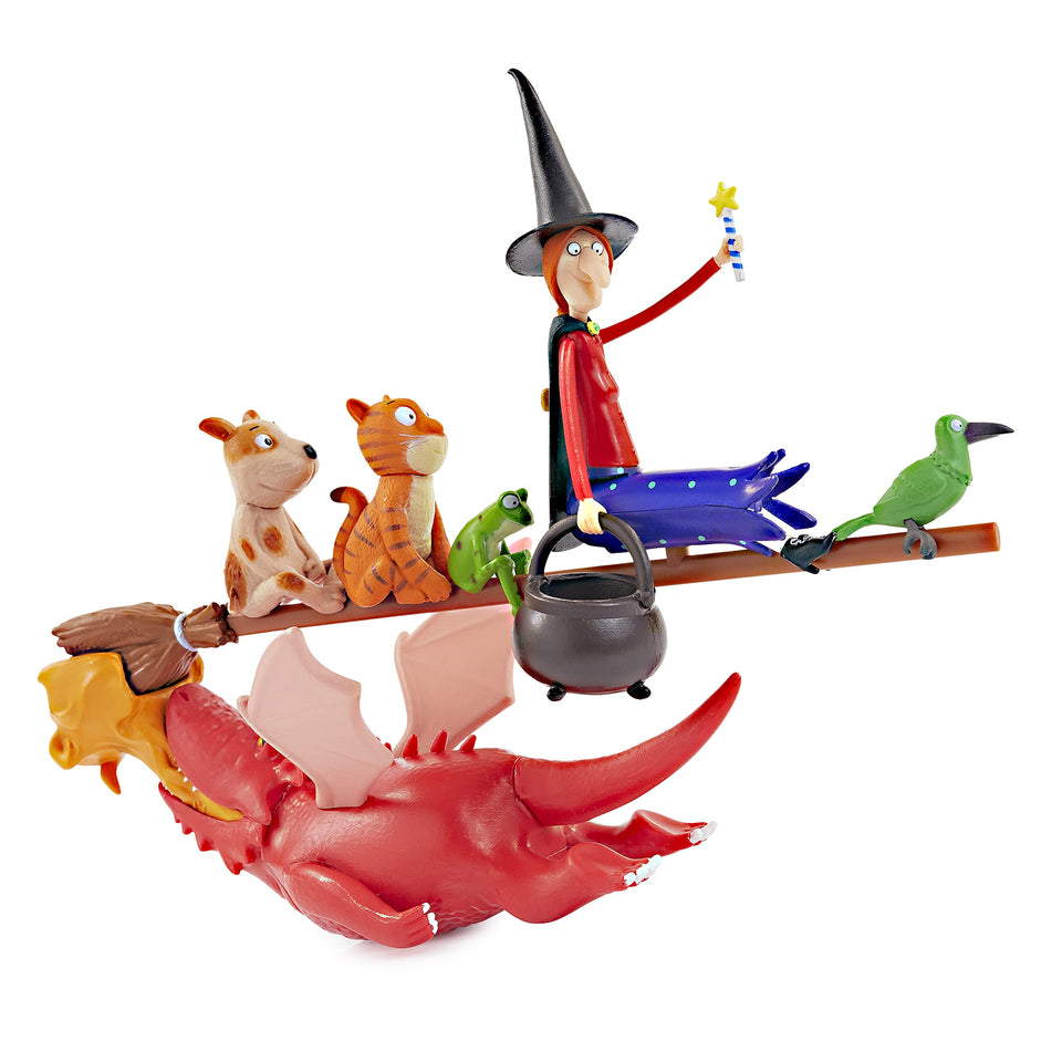 WOW! STUFF Room On The Broom Witch on broom with cauldron, ideal for imaginative play and display.