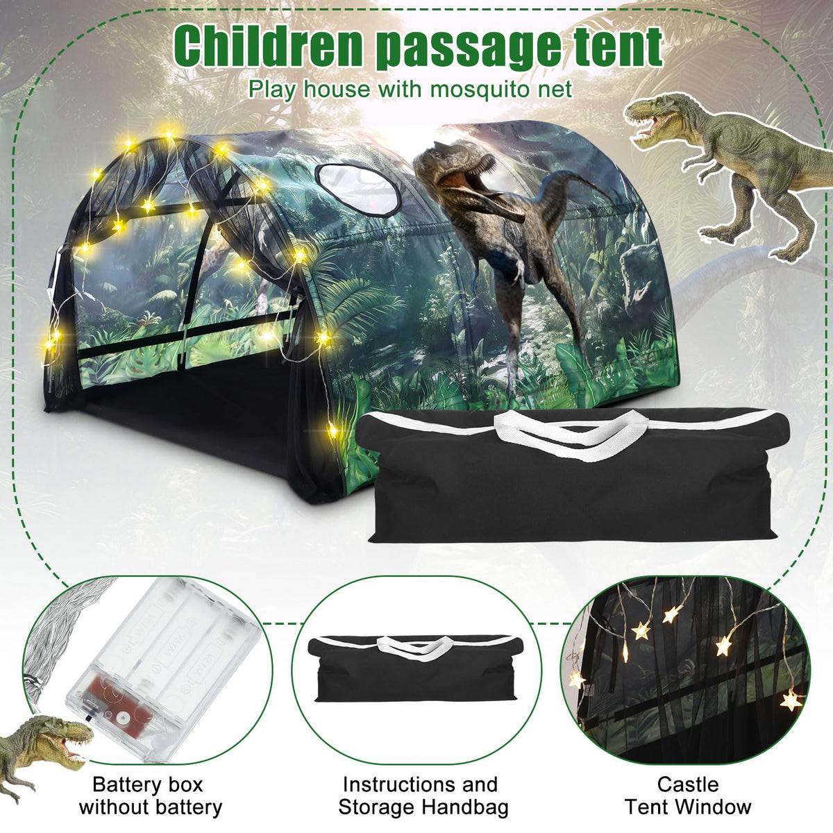 Wowangce Dinosaur Bed Tent lights add cozy ambience for stories and evenings