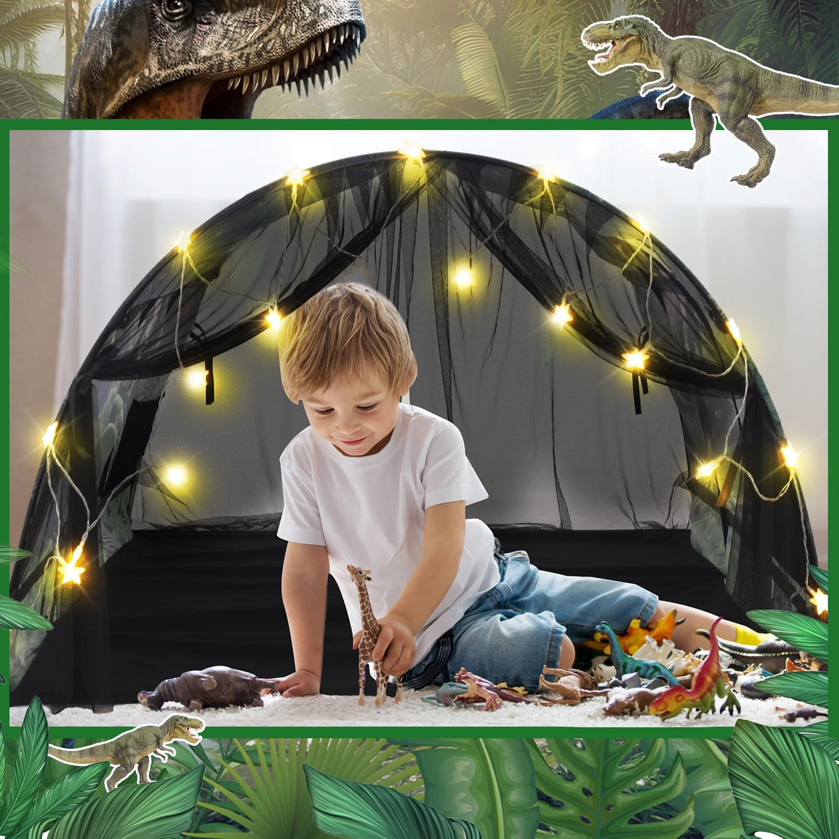 Wowangce Dinosaur Bed Tent indoor-outdoor use enables versatile play and camping