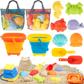 Wowlyntoy foldable blue and yellow beach buckets for easy play and storage