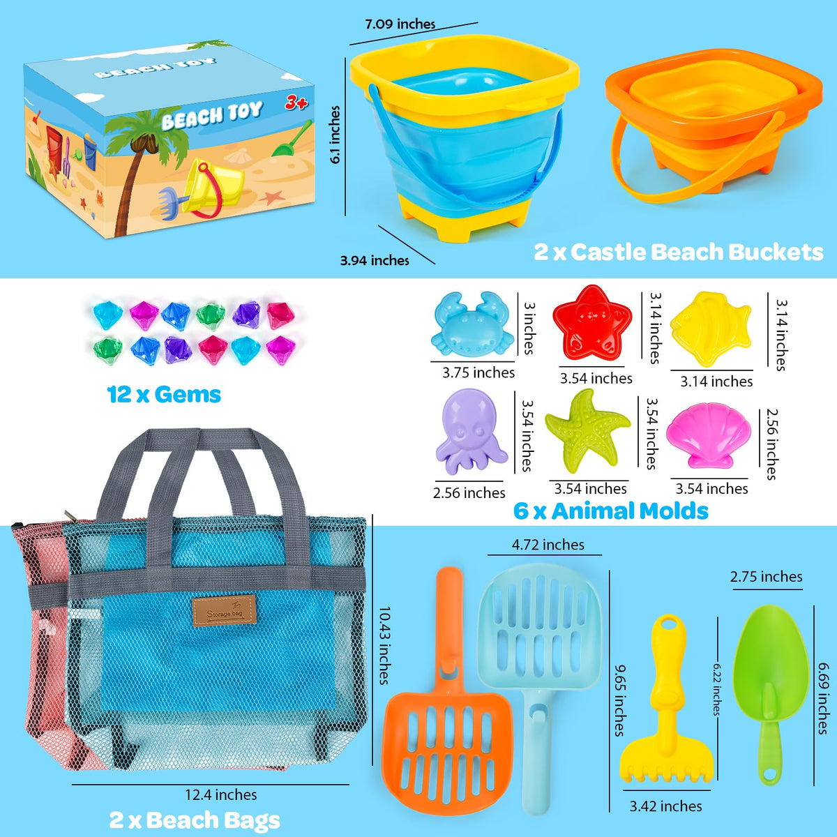 Wowlyntoy collapsible blue-yellow buckets for storage after outdoor fun