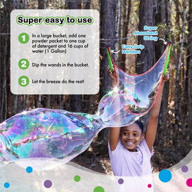 Backyard or beach scene using WOWmazing bubble kit for family fun