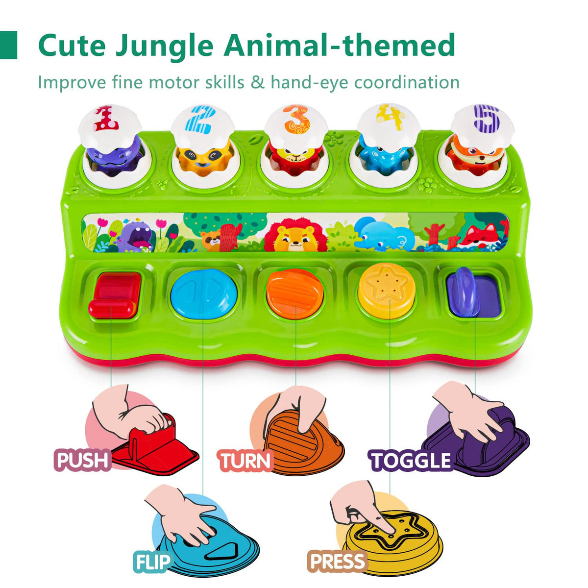 WOWOHAGE Pop Up Pals animal characters popping for engaging cause-and-effect learning.