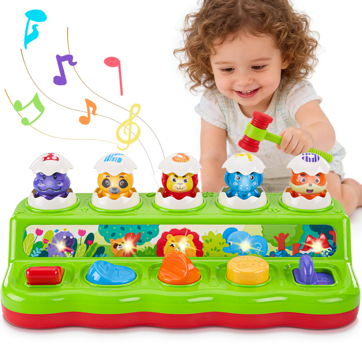 WOWOHAGE Pop Up Pals toy with bright colors and animals enhances sensory play.