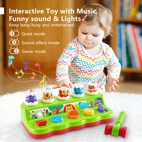 WOWOHAGE Pop Up Pals hammering action strengthens fine motor skills and coordination.