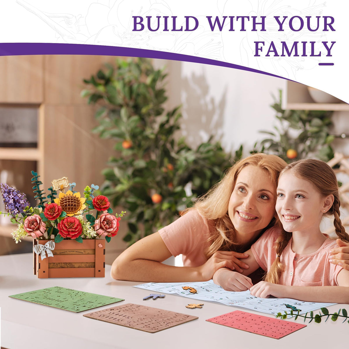 Botanical decor on a desk featuring Wowood wooden blooms long-lasting display