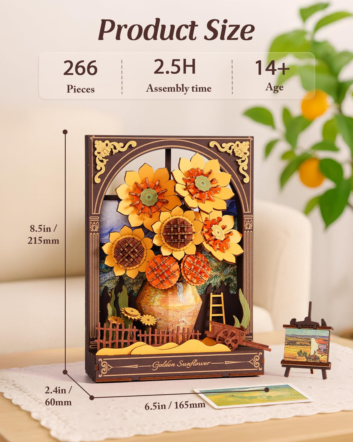 Wowood sunflower petals in a detailed 3D puzzle create refined wall art.