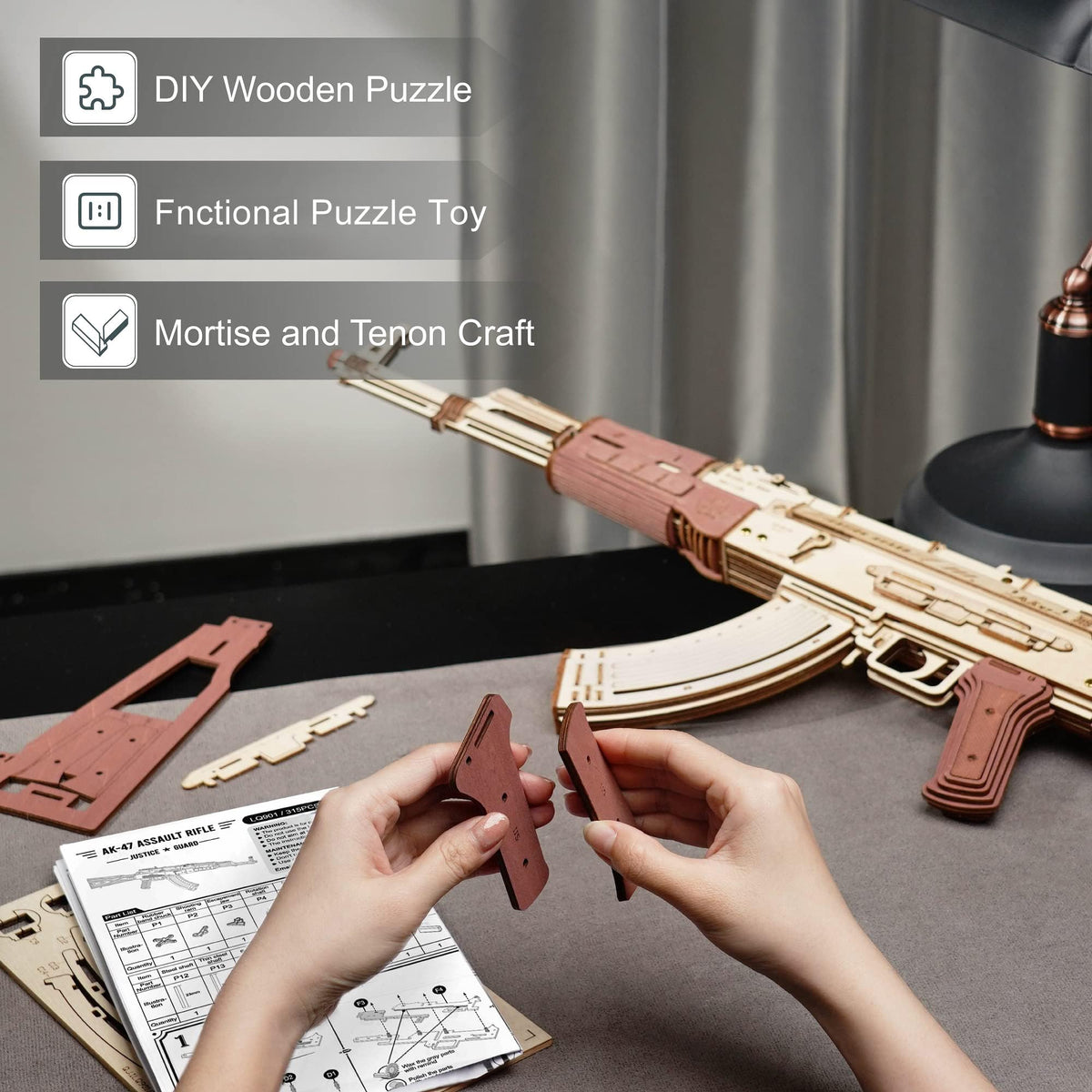 Wowood rubber-band-gun-model demonstrates a sturdy mechanism for safe, creative play