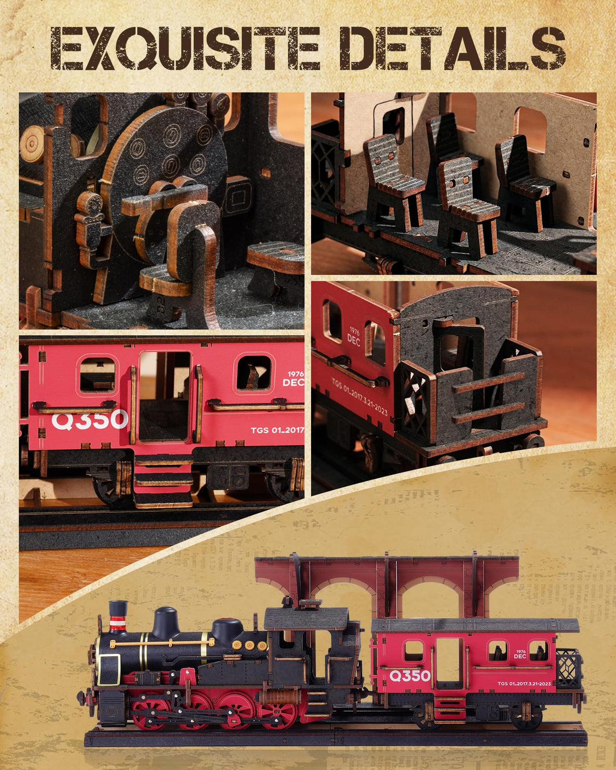 Wowood Steam Train detailed cab close-up capturing vintage locomotive charm