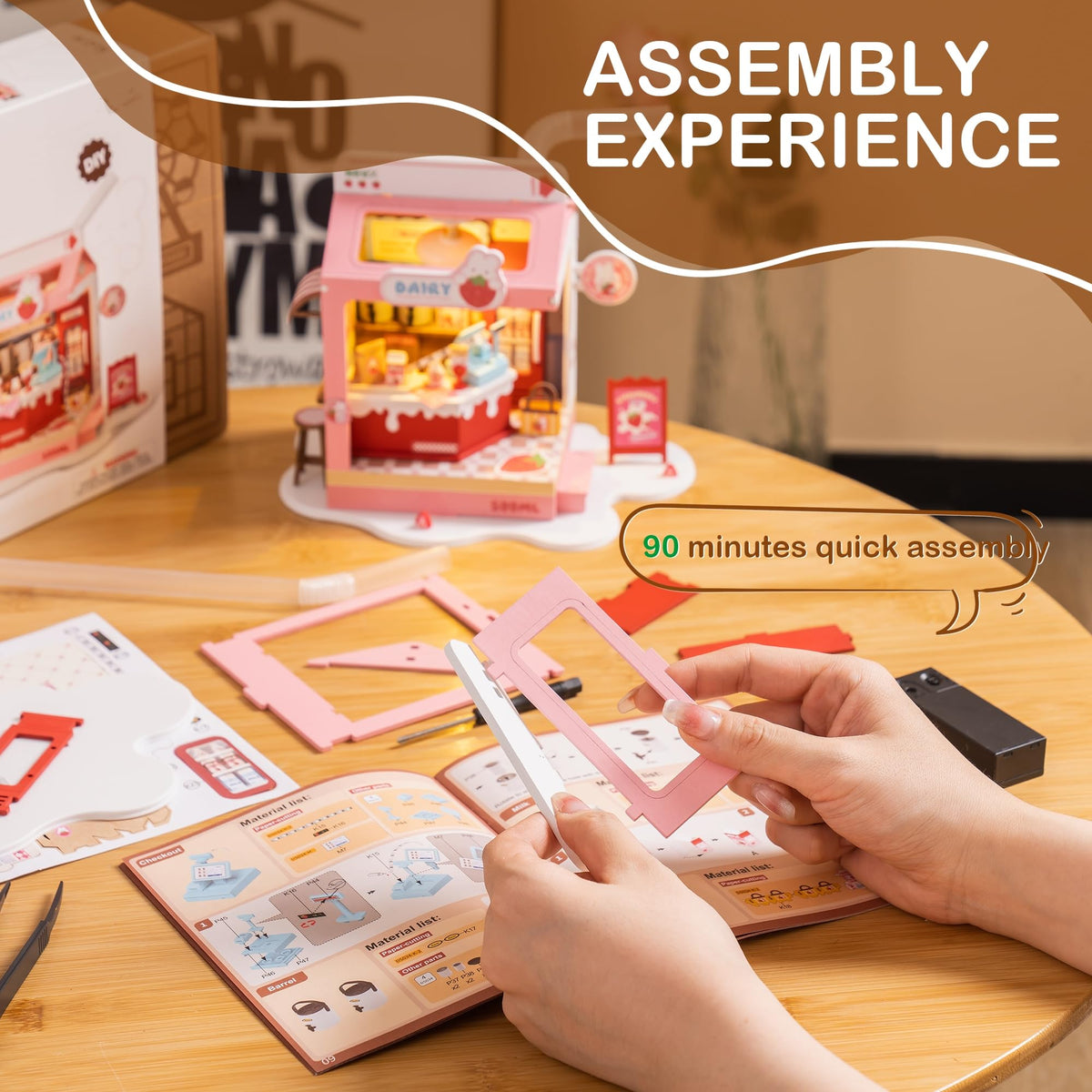 Clear instructions guide Wowood Strawberry Milkbox assembly step by step.