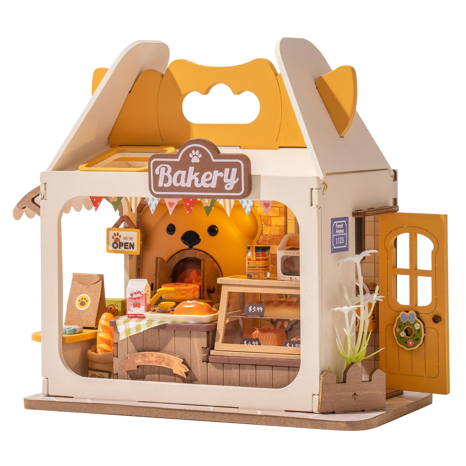 Wowood Teddy's Breadbox miniature kit on shelf inspires cozy craft sessions