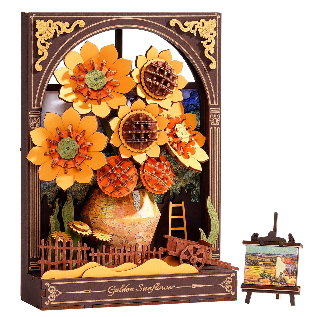 Wowood 3D sunflower LED puzzle glows as a striking living room centerpiece.