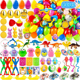 WOWSCAN Easter egg fillers 60-pack with assorted surprises for kids' egg hunts