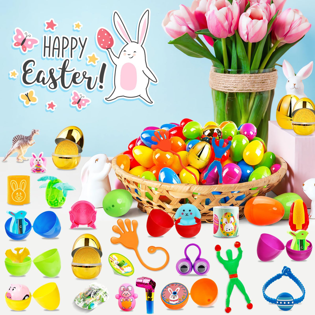 WOWSCAN Easter party supplies pack for celebrations, prizes, and decorations.