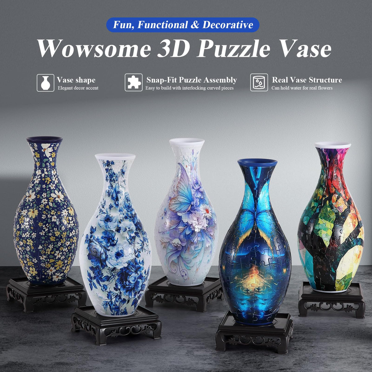 Wowsome 3D Puzzle Vase is built from durable plastic for repeated use.