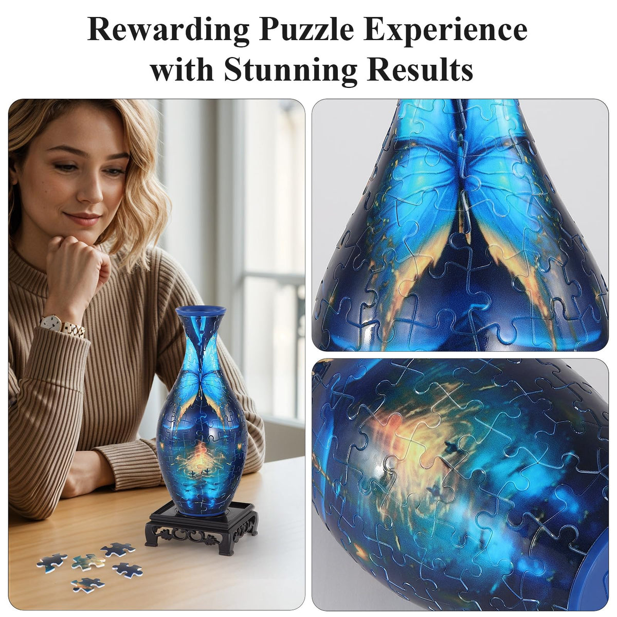 Wowsome 3D Puzzle Vase features a sturdy base for table stability.