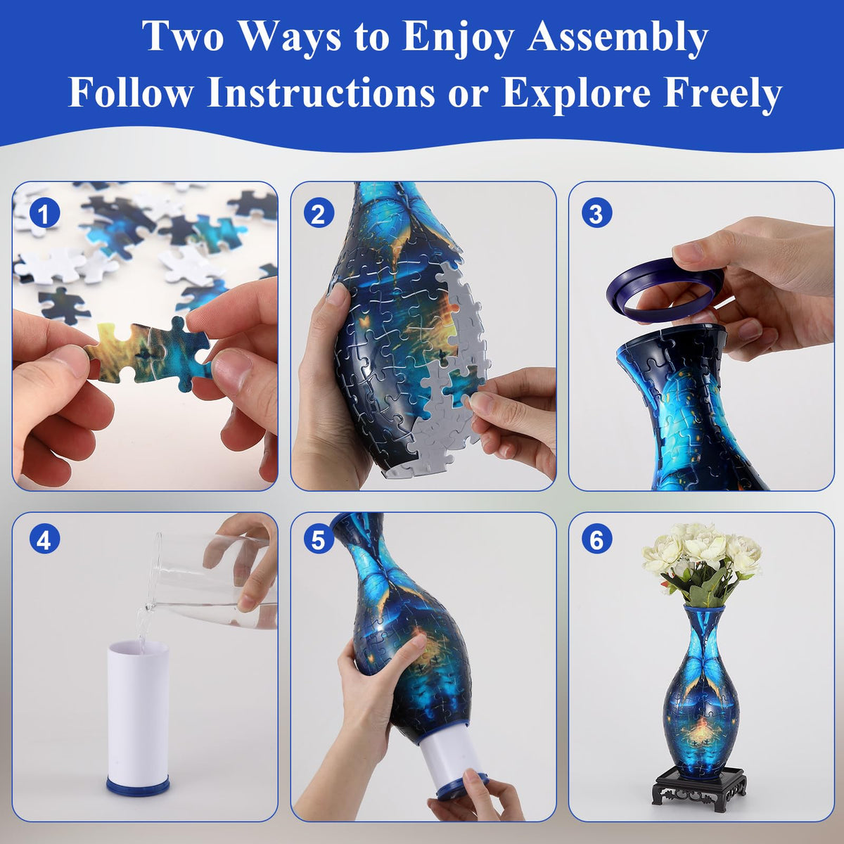 Wowsome 3D Puzzle Vase on a table as a centerpiece in a stylish room.