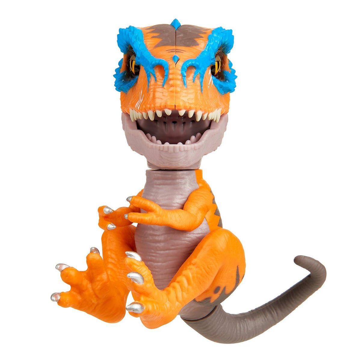 WowWee Scratch Orange Untamed T-Rex gripping claws hold securely on a finger