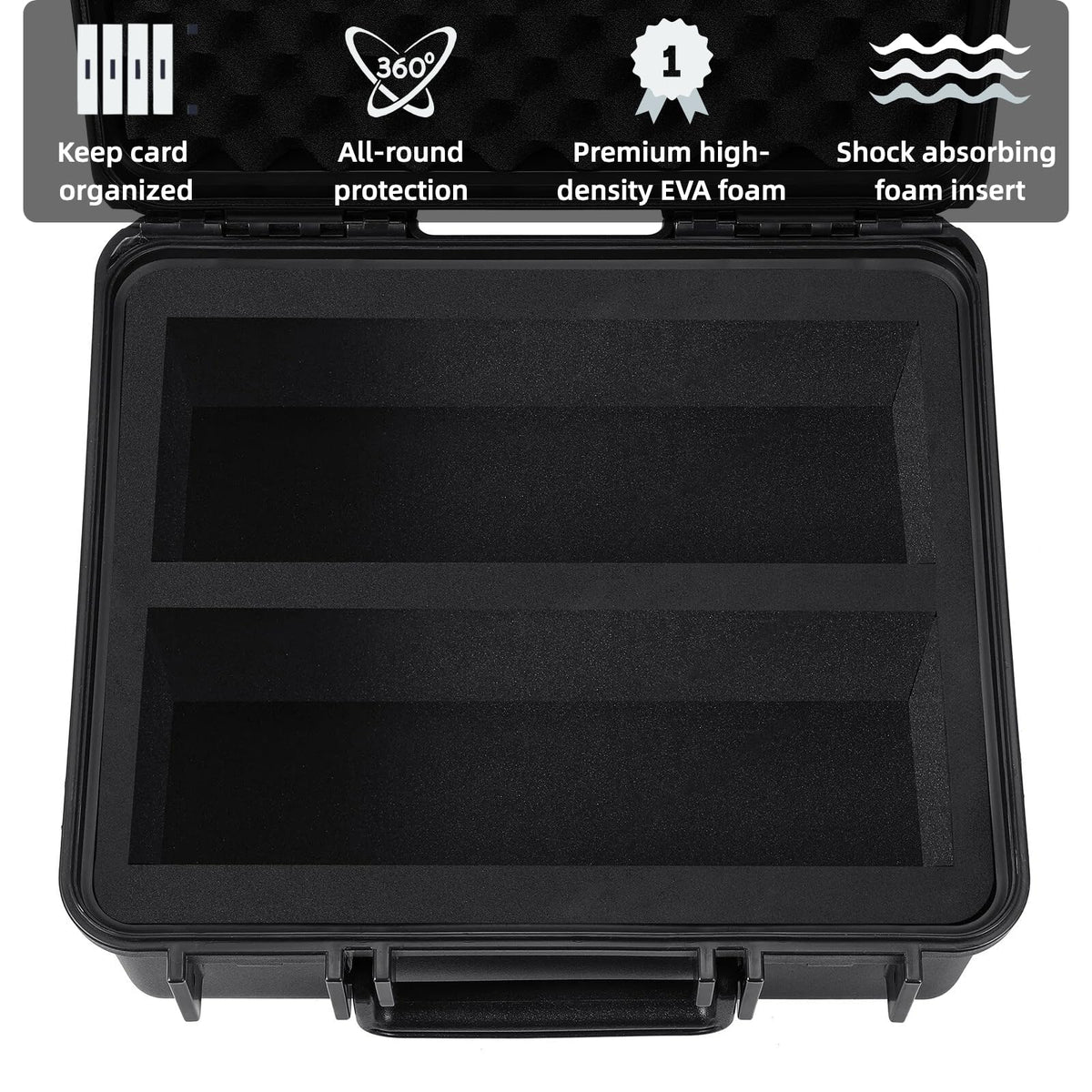 Inside, compartments sized for 3x4 toppers keep items snug and wobble-free.