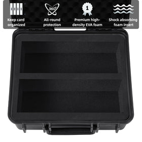 Inside, compartments sized for 3x4 toppers keep items snug and wobble-free.