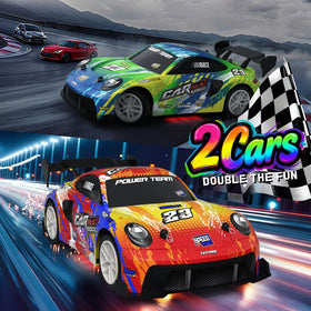 WRTWRT RC cars performing 4WD drifting action for exciting turns.