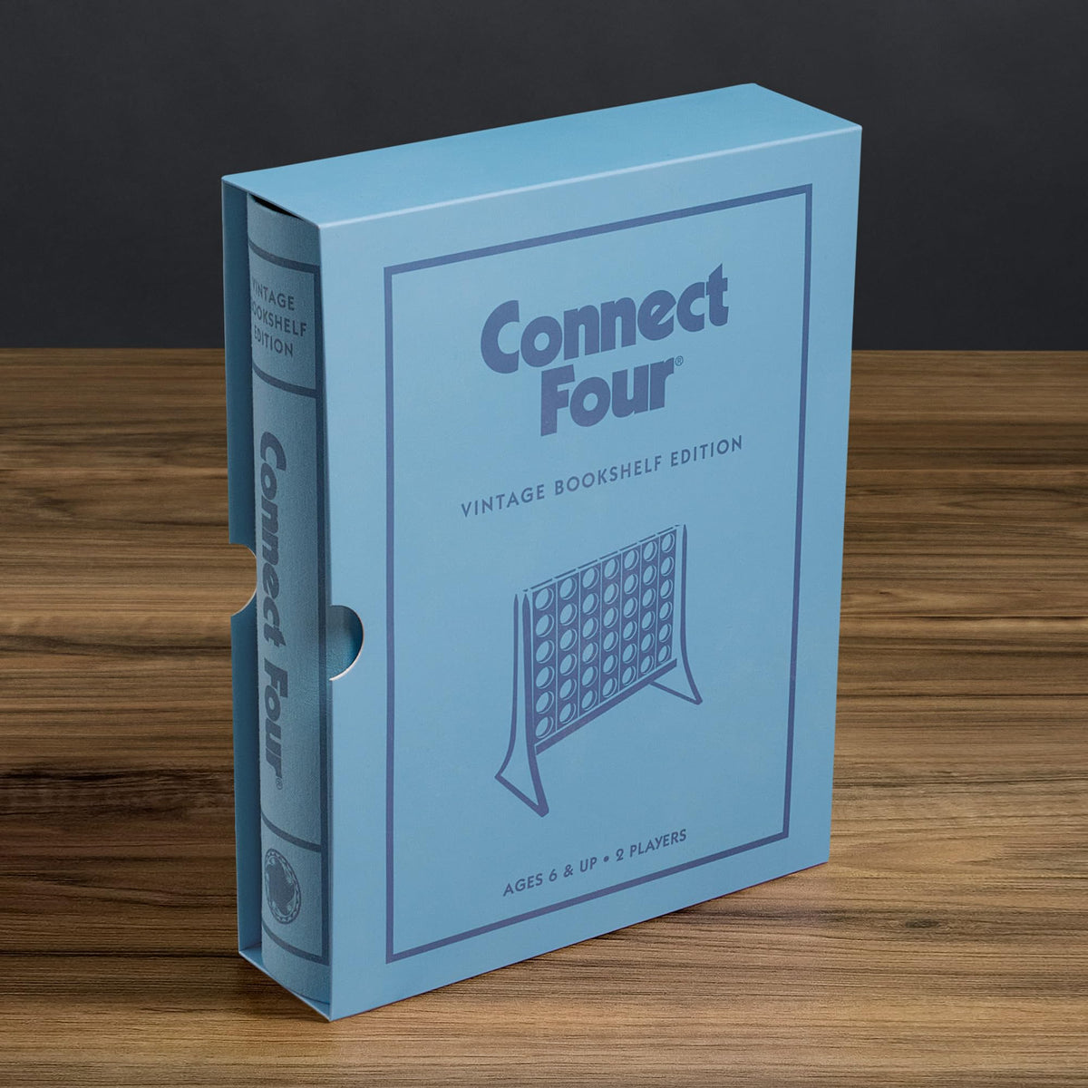 WS Game Company Connect Four Vintage Bookshelf two-player setup for family fun.